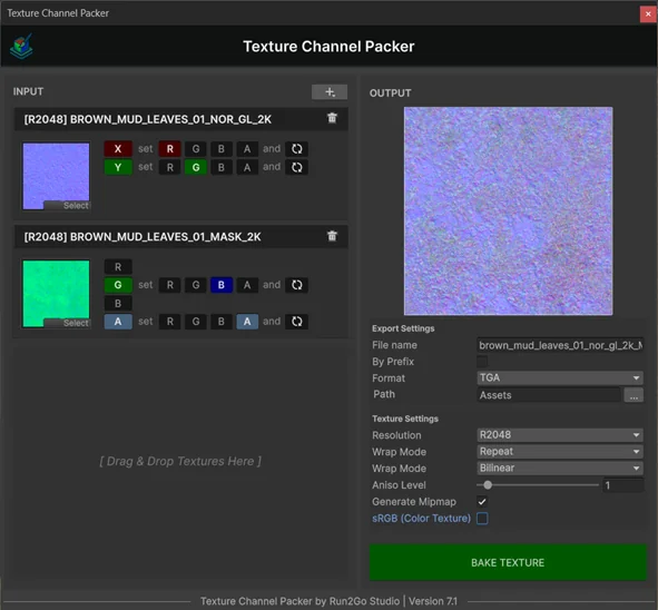 Texture Channel Packer Window Layout & Channel Slots