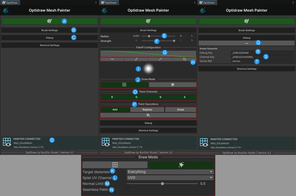 Brush Radius, Strength, Falloff Graph, and Presets
