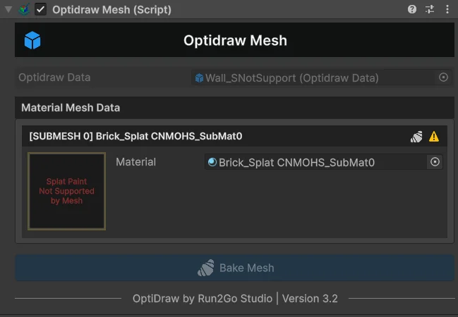 OptiDraw Inspector Warning: Splat Painting not Supported by Mesh